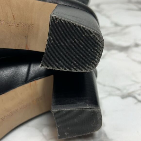 Saks Fifth Avenue Black Leather Slouchy Knee High Boots Size 8M - Picture 8 of 11